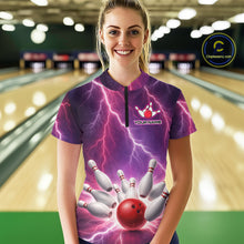 Load image into Gallery viewer, Custom Thunder Lightning Red &amp; Purple Bowling Shirt For Women, Bowling Team Jersey Polo &amp; 1/4 Zip TDM6189