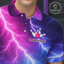 Load image into Gallery viewer, Custom Thunder Lightning Blue And Pink Bowling Shirt For Men, Bowling Team Jersey Polo &amp; 1/4 Zip TDM6190