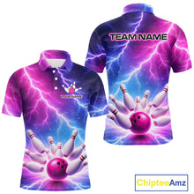 Load image into Gallery viewer, Custom Thunder Lightning Blue And Pink Bowling Shirt For Men, Bowling Team Jersey Polo &amp; 1/4 Zip TDM6190