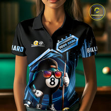 Load image into Gallery viewer, Blue Funny 8 Ball &amp; 9 Ball Pool Billiard Shirt For Women Custom Billiard Team Jersey Polo &amp; 1/4 Zip TDM6616