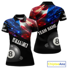 Load image into Gallery viewer, Personalized Glowing American Flag Billiard Shirt For Women Custom Patriotic 8 Ball Pool Team Jersey TDM4264