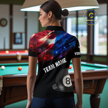 Load image into Gallery viewer, Personalized Glowing American Flag Billiard Shirt For Women Custom Patriotic 8 Ball Pool Team Jersey TDM4264