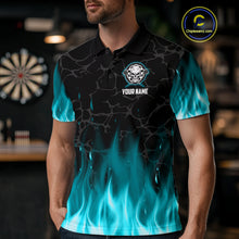 Load image into Gallery viewer, Fire Flame Skull Darts Polo &amp; Quarter Zip Custom Darts Shirts For Men, Darts Team Jersey|Turquoise TDM5320