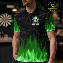Load image into Gallery viewer, Fire Flame Skull Darts Polo &amp; Quarter Zip Custom Darts Shirts For Men, Darts Team Jersey|Green TDM5321