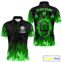 Load image into Gallery viewer, Fire Flame Skull Darts Polo &amp; Quarter Zip Custom Darts Shirts For Men, Darts Team Jersey|Green TDM5321
