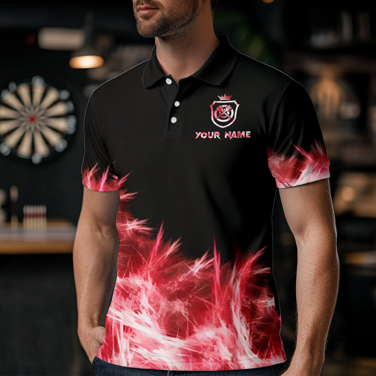 Red Icy Lights Darts Polo & Quarter Zip Custom Dart Shirts For Men Darts Team Jerseys Outfit TDM5323