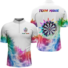 Load image into Gallery viewer, Icy Colorful Light Mens Darts Polo &amp; Quarter Zip Custom Dart Shirts For Team Darts Jerseys |White TDM3325