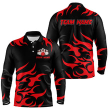 Load image into Gallery viewer, Black and Red Flame Bowling shirts for Men Custom team bowling jerseys, mens bowling apparel NQS9273