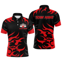 Load image into Gallery viewer, Black and Red Flame Bowling shirts for Men Custom team bowling jerseys, mens bowling apparel NQS9273