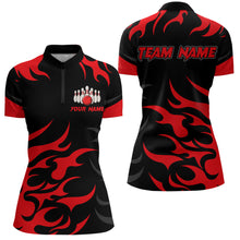 Load image into Gallery viewer, Black and Red Flame Bowling shirts for Women Custom team bowling jerseys, ladies bowling apparel NQS9273