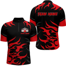 Load image into Gallery viewer, Black and Red Flame Bowling shirts for Men Custom team bowling jerseys, mens bowling apparel NQS9273