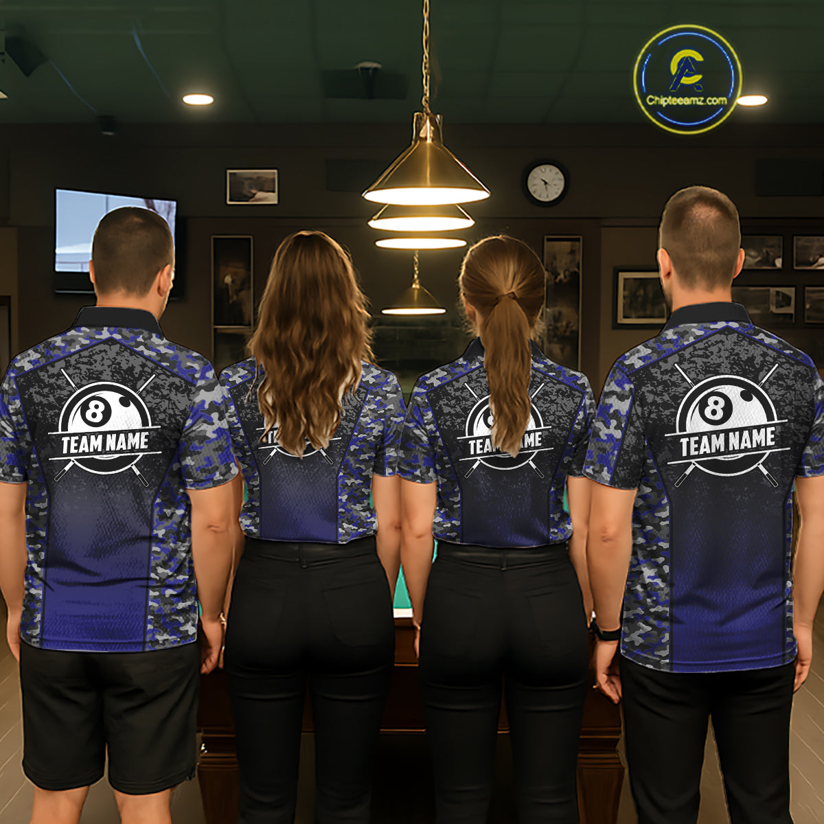 Navy Blue Camo 8 Ball Billiard Shirt For Men Custom Pool Team Shirt, Billiard Jersey Polo & 1/4 Zip TDM5580
