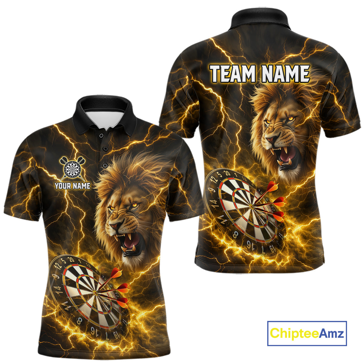 Custom Yellow Dartboard Thunder Lightning Lion Darts Shirt For Men, Darts League Team Jersey TDM5815
