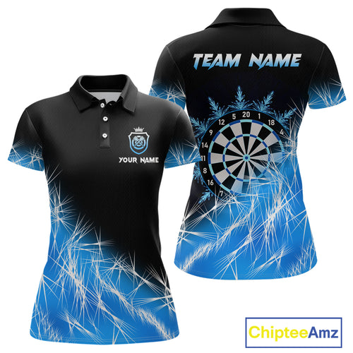Blue Icy Lights Womens Darts Polo & Quarter Zip Custom Dart Shirts For Team Darts Jerseys TDM3799
