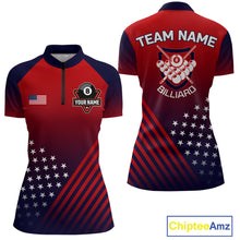 Load image into Gallery viewer, US Flag Billiard Jersey For Women Custom 8 Ball Polo &amp; Quarter Zip Billiard Shirts Pool Team Jersey TDM3801