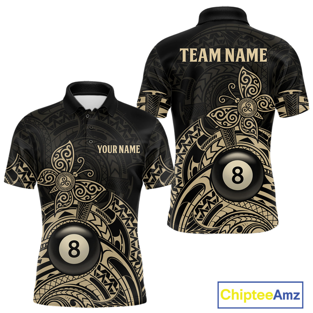 Custom Black And Gold Tribal Butterfly Billiard Shirts For Men | 8 Ball Pool Team Jerseys TDM4688