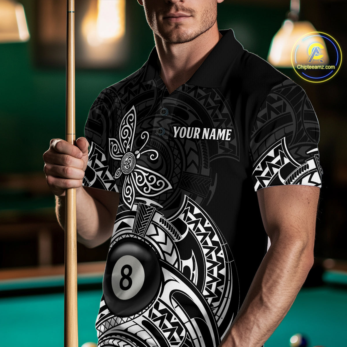 Custom White Black Tribal Dragonfly Billiard Shirts For Men | 8 Ball Pool Team Jerseys TDM4689