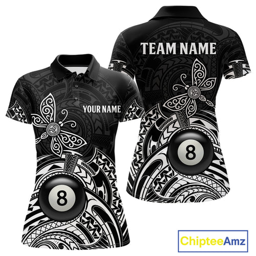 Custom White Black Tribal Dragonfly Billiard Shirts For Women | 8 Ball Pool Team Jerseys TDM4689