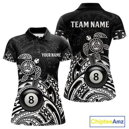 Custom White Black Tribal Turtle Billiard Shirts For Women | 8 Ball Pool Team Jerseys TDM4690