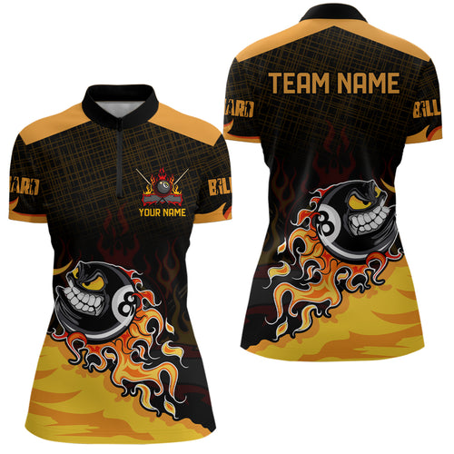 Personalized Funny 8 Ball Pool Fire Billiard Women Quarter-Zip Shirts, Billiard Shirts Funny TDM0642