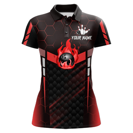 Black And Red Bowling Jersey For Women Custom Flame Bowling Shirt Team Polo & Quarter Zip TDM5824