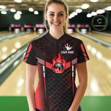 Load image into Gallery viewer, Black And Red Bowling Jersey For Women Custom Flame Bowling Shirt Team Polo &amp; Quarter Zip TDM5824