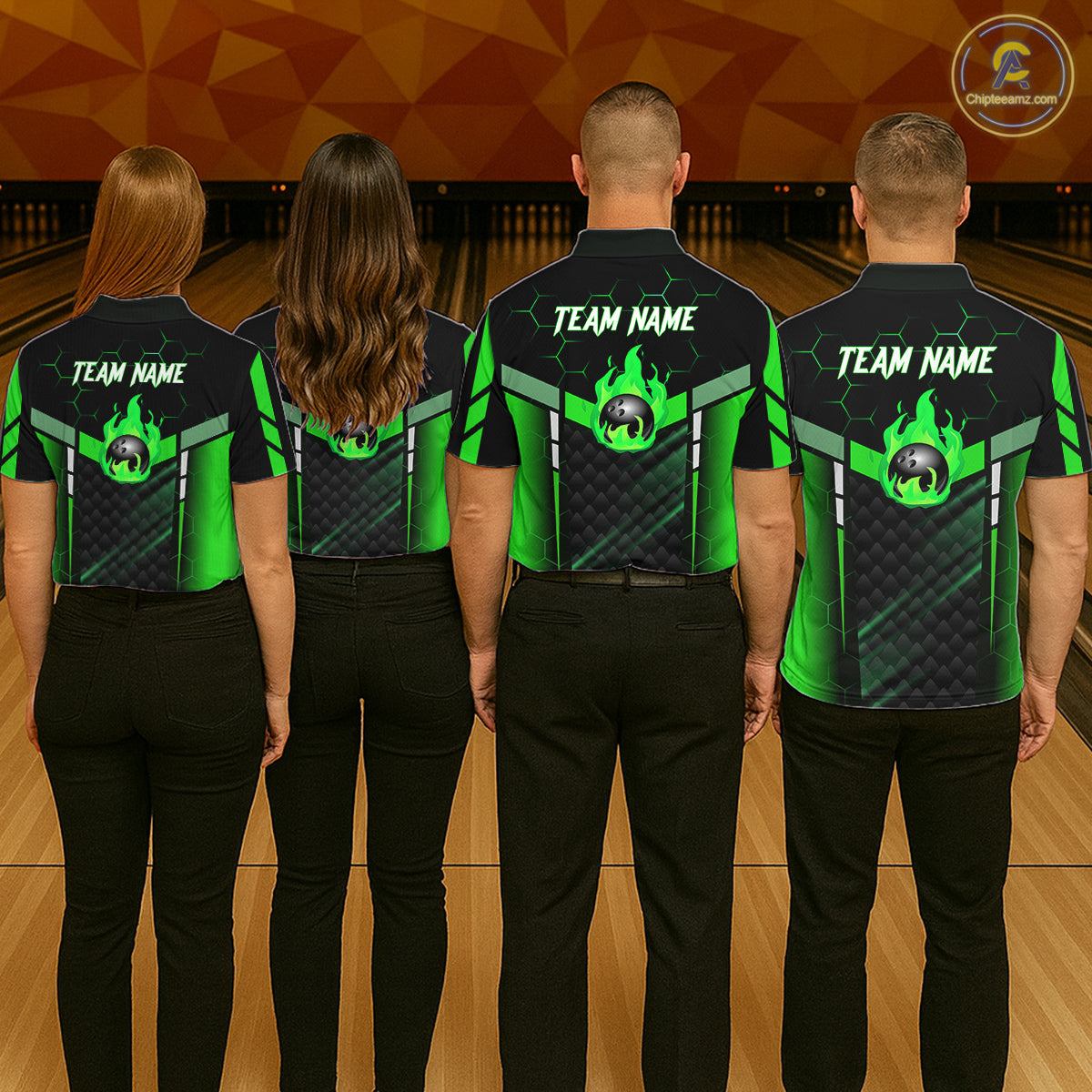 Black And Green Bowling Jersey For Men Custom Flame Bowling Shirt Team Polo & Quarter Zip TDM5825