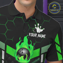 Load image into Gallery viewer, Black And Green Bowling Jersey For Men Custom Flame Bowling Shirt Team Polo &amp; Quarter Zip TDM5825