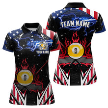 Load image into Gallery viewer, 9 Ball Pool Billiard Jerseys Custom Lightning American Flag Women Billiard Shirts, 9 Ball Team Shirts TDM2867