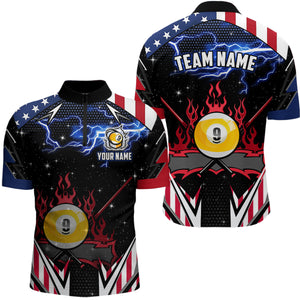 9 Ball Pool Billiard Jerseys Custom Lightning American Flag Men Billiard Shirts, 9 Ball Team Shirts TDM2867