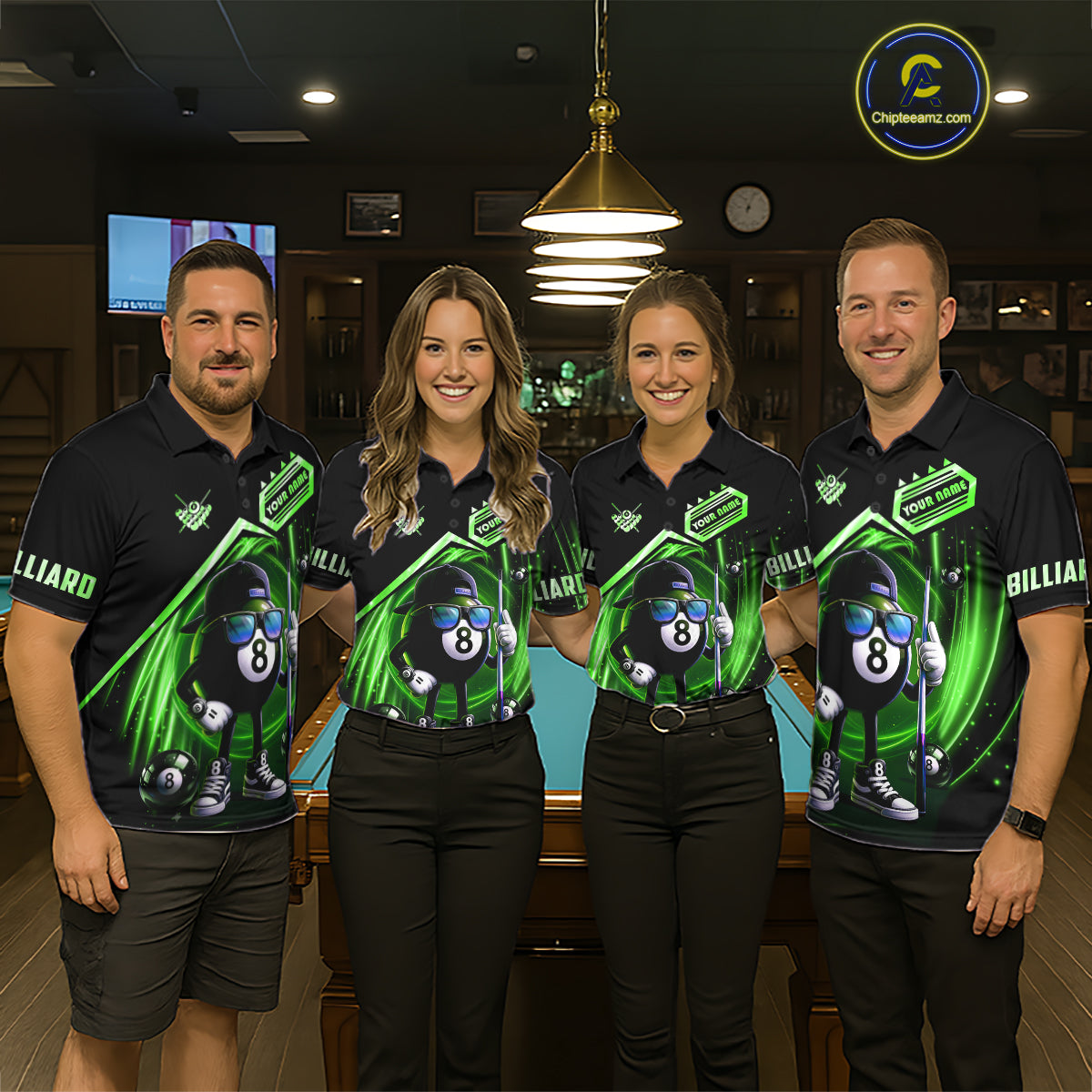 Green Funny 8 Ball Billiard Shirt For Men Custom Pool Team Shirt, Billiard Jersey Polo & 1/4 Zip TDM5833