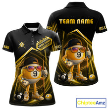 Load image into Gallery viewer, Yellow Funny 9 Ball Billiard Shirt For Women Custom Pool Team Shirt, Billiard Jersey Polo &amp; 1/4 Zip TDM5835