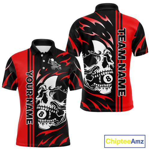 Personalized Red 8 Ball Skull Billiard Shirt For Men Custom Pool Team Jersey, Billiard Outfit TDM4459