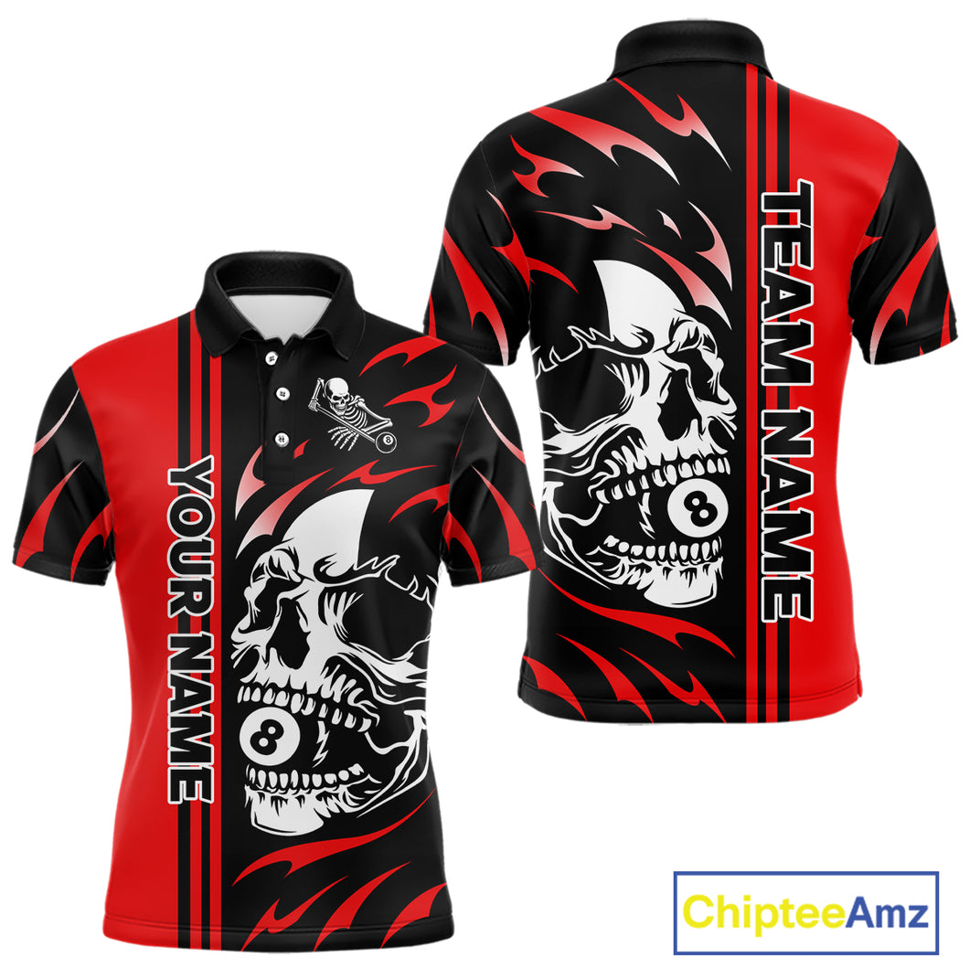 Personalized Red 8 Ball Skull Billiard Shirt For Men Custom Pool Team Jersey, Billiard Outfit TDM4459