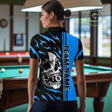 Load image into Gallery viewer, Personalized Blue 8 Ball Skull Billiard Shirt For Women Custom Pool Team Jersey, Billiard Outfit TDM4460