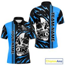 Load image into Gallery viewer, Personalized Blue 8 Ball Skull Billiard Shirt For Men Custom Pool Team Jersey, Billiard Outfit TDM4460