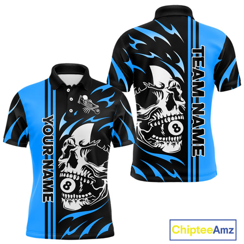 Personalized Blue 8 Ball Skull Billiard Shirt For Men Custom Pool Team Jersey, Billiard Outfit TDM4460