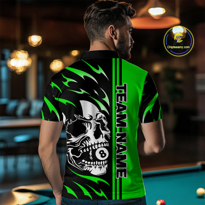 Personalized Green 8 Ball Skull Billiard Shirt For Men Custom Pool Team Jersey, Billiard Outfit TDM4461