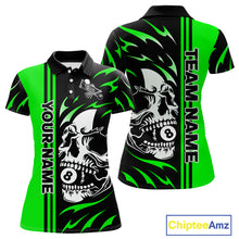 Load image into Gallery viewer, Personalized Green 8 Ball Skull Billiard Shirt For Women Custom Pool Team Jersey, Billiard Outfit TDM4461