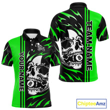 Load image into Gallery viewer, Personalized Green 8 Ball Skull Billiard Shirt For Men Custom Pool Team Jersey, Billiard Outfit TDM4461
