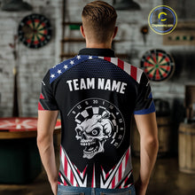 Load image into Gallery viewer, Personalized Patriotic Skull Darts Shirt For Men Custom American Flag Darts Jersey Polo &amp; 1/4 Zip TDM4463