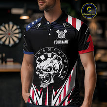 Load image into Gallery viewer, Personalized Patriotic Skull Darts Shirt For Men Custom American Flag Darts Jersey Polo &amp; 1/4 Zip TDM4463