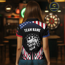 Load image into Gallery viewer, Personalized Patriotic Skull Darts Shirt For Women Custom American Flag Darts Jersey Polo &amp; 1/4 Zip TDM4463
