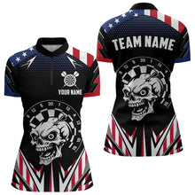 Load image into Gallery viewer, Personalized Patriotic Skull Darts Shirt For Women Custom American Flag Darts Jersey Polo &amp; 1/4 Zip TDM4463