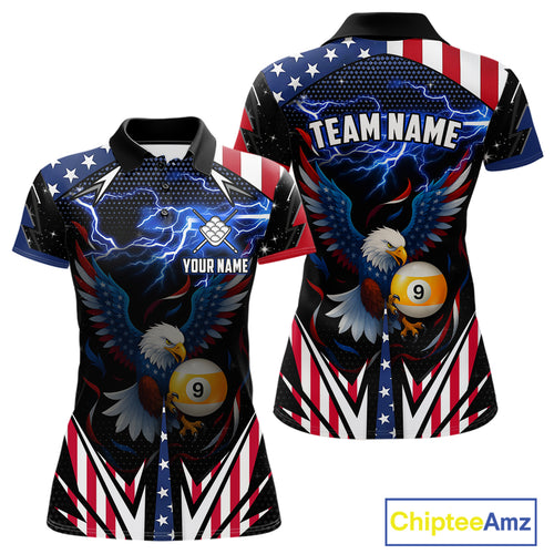 American Flag Eagle 9 Ball Pool Lightning Billiard Shirt For Women Custom Patriotic Billiard Jersey TDM4705