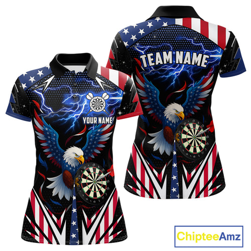 Custom American Flag Eagle Lightning Darts Shirt For Women, Patriotic Darts Jersey Polo & 1/4 Zip TDM4706
