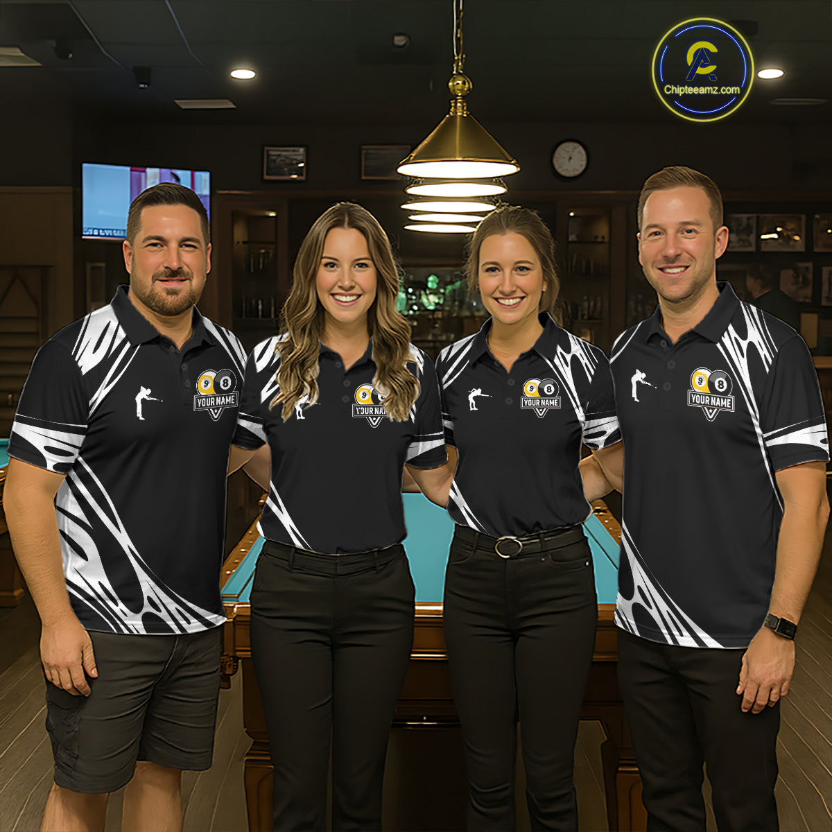 Personalized 8 Ball & 9 Ball Pool Billiard Polo, 1/4 Zip For Men Custom Team Billiard Jersey |White TDM5600