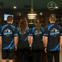 Load image into Gallery viewer, Personalized 8 Ball &amp; 9 Ball Pool Billiard Polo, 1/4 Zip For Women Custom Team Billiard Jersey |Blue TDM5602