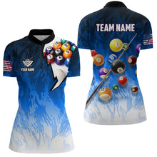 Load image into Gallery viewer, Personalized Blue Pool Player Billiard 8 Ball Polo &amp; 1/4 Zip For Women Custom Billiard Shirts Jerseys TDM3656