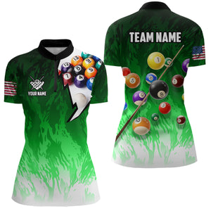 Personalized Green Pool Player Billiard 8 Ball Polo & 1/4 Zip For Women Custom Billiard Shirt Jerseys TDM3657